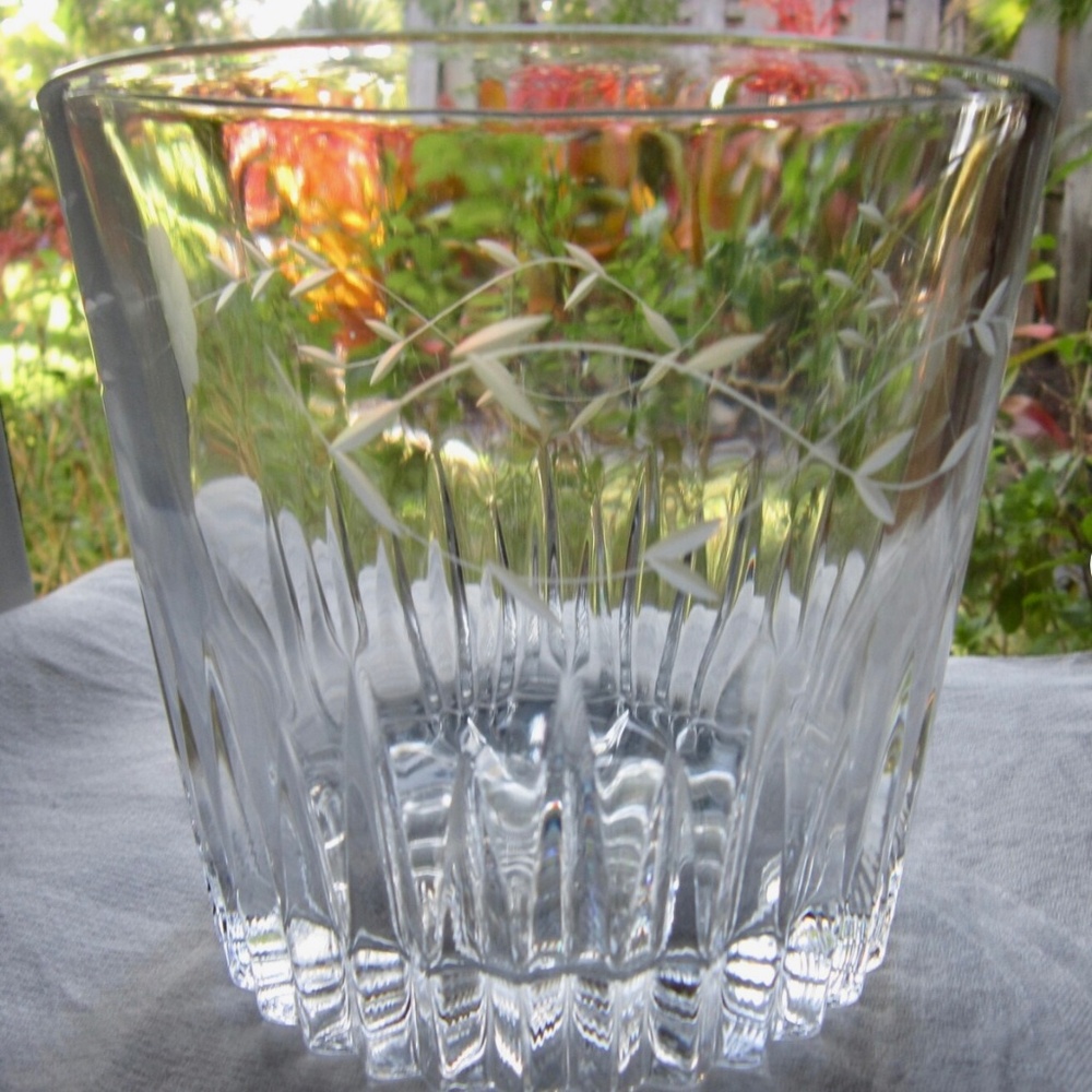 Princess House Lead Crystal Ice Bucket Etched Floral 48 oz. Heritage #0488